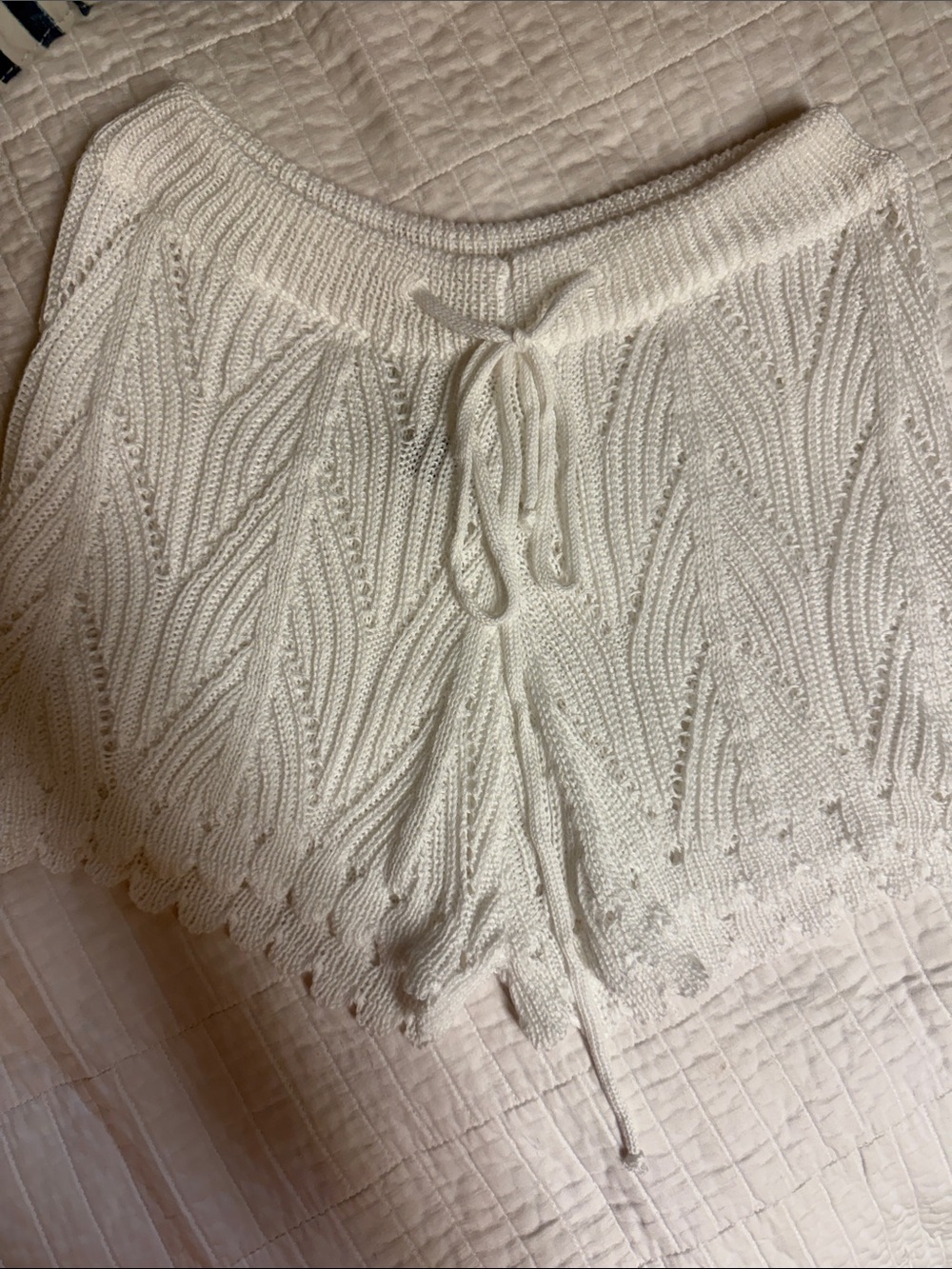 Crochet Knit Drawstring Shorts - Ivory